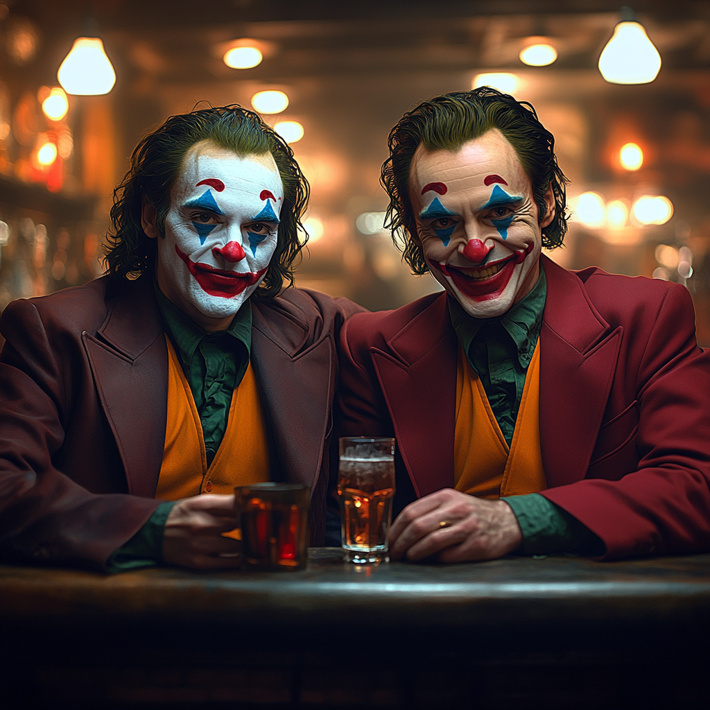 Joker and Iron Man share a drink in Hollywood.