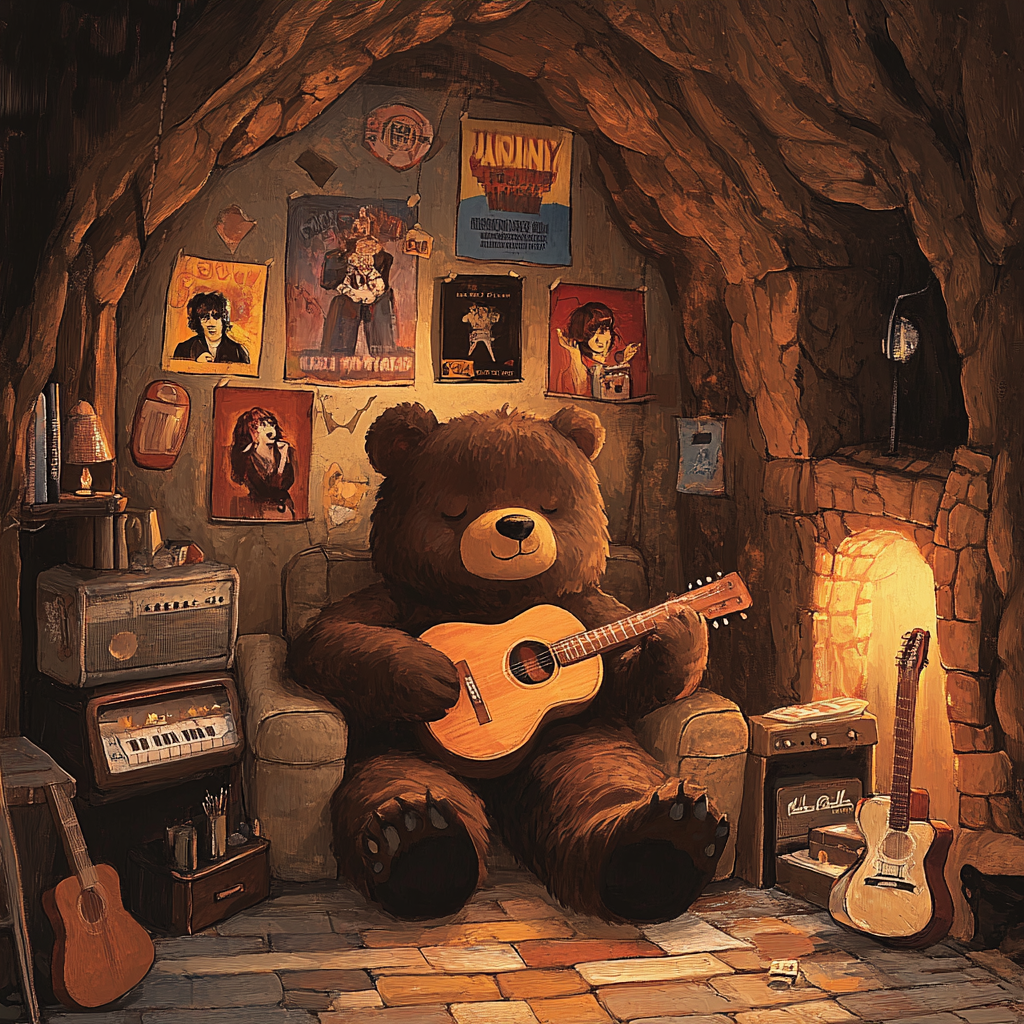 Jonny's Warm Bear Cave Listening to Music