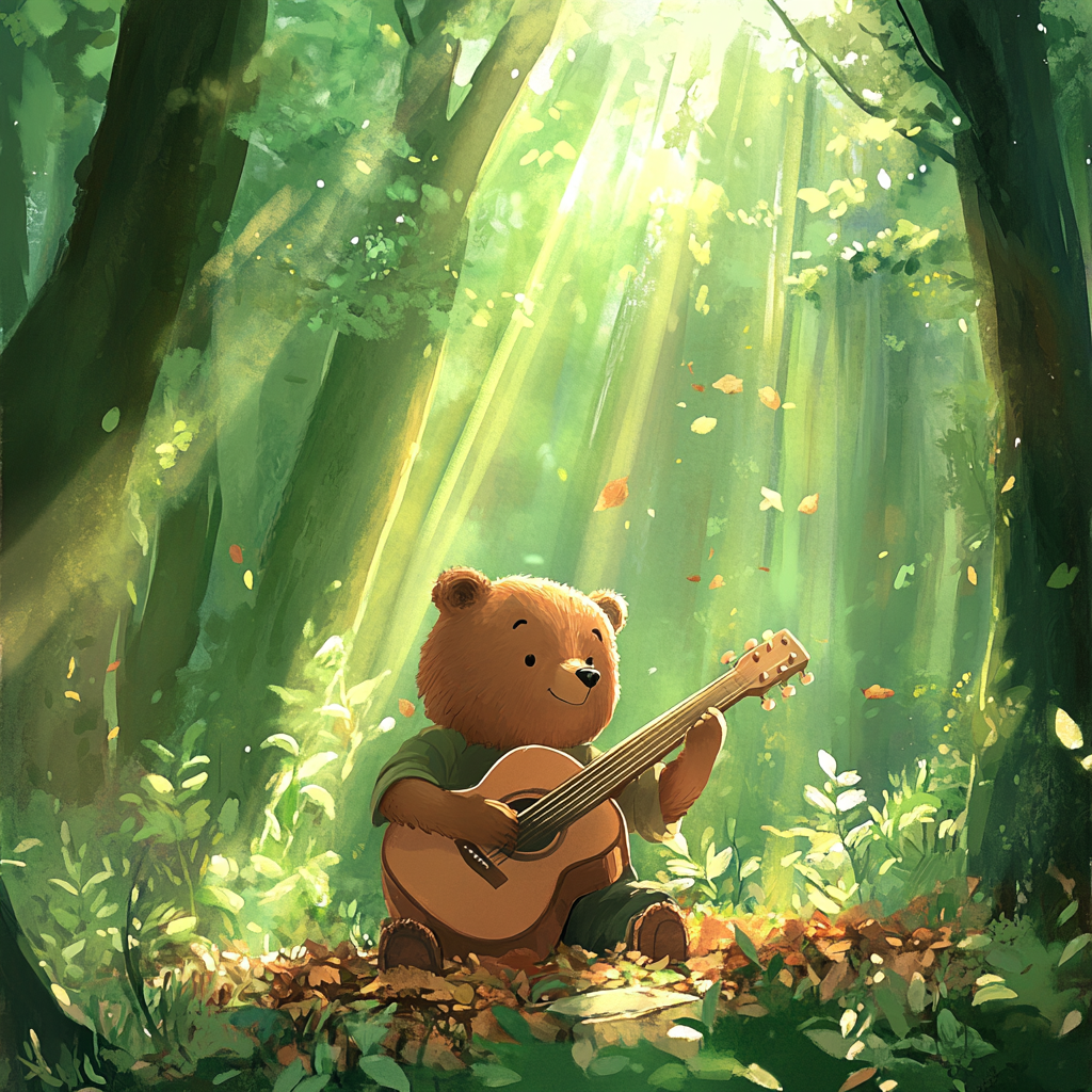 Jonny the Bear Discovers Magical Guitar in Forest