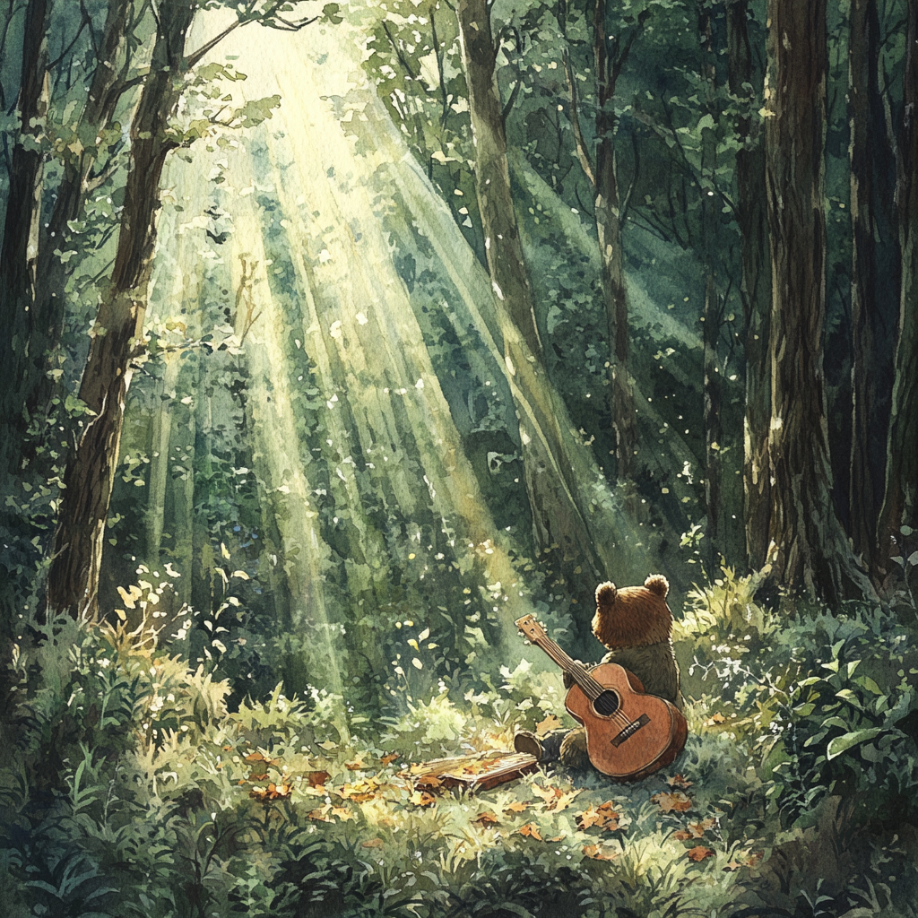 Jonny the Bear Finds Broken Guitar in Woods.