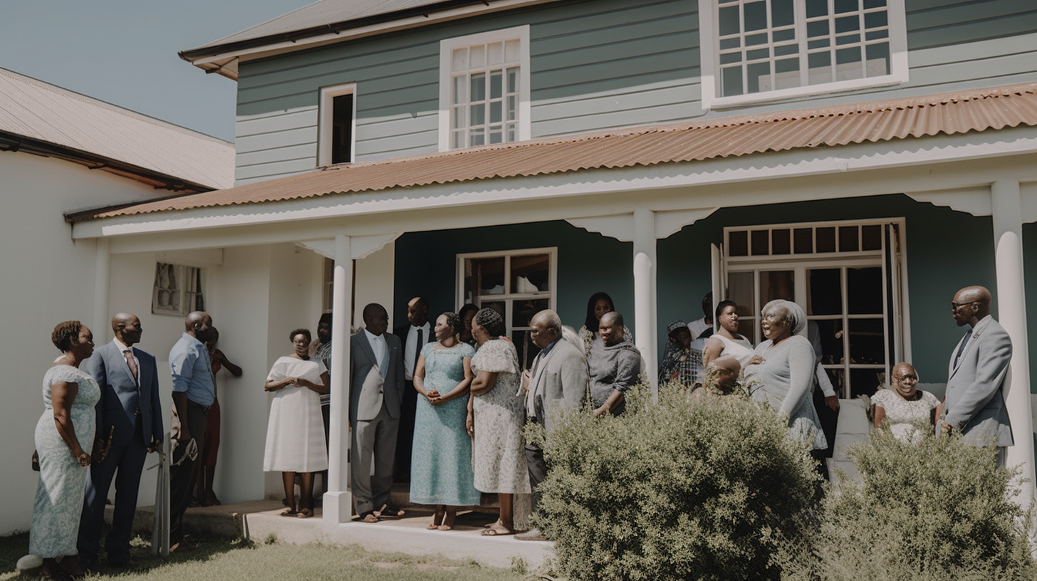 Joyful African wedding outside family home in Africa