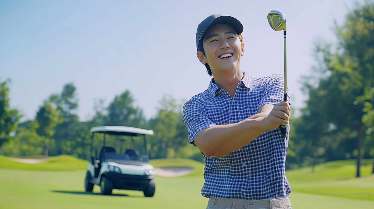 Joyful Korean Man Playing Golf in Ultra-realistic Cinematic Scene