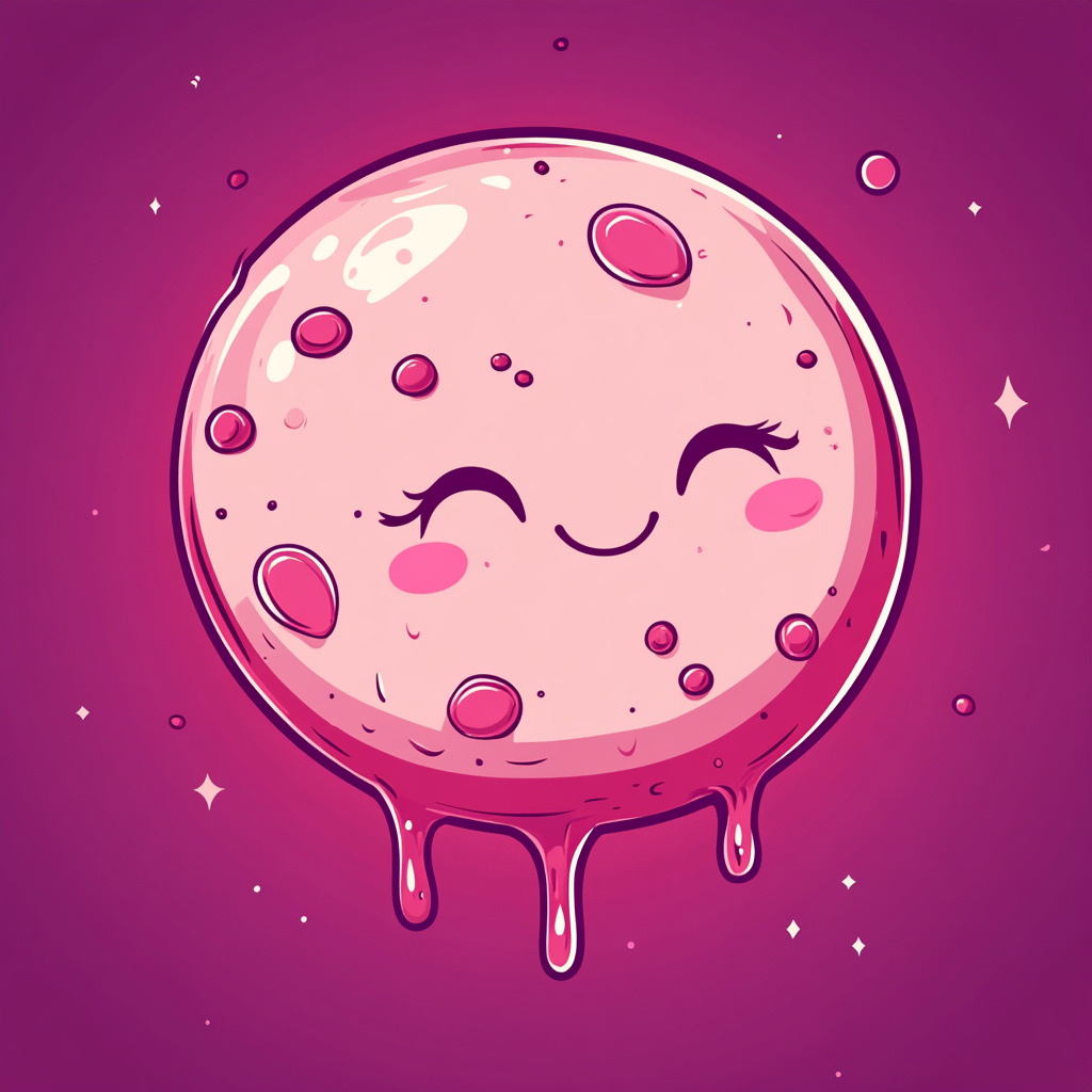 Juicy Moon Logo: Chibi Crescent Moon with Heart Craters 