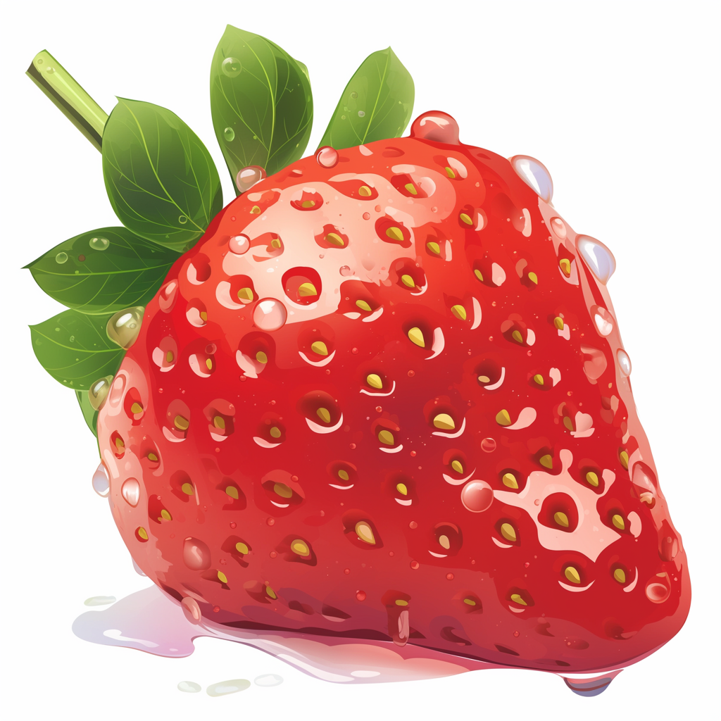 Juicy Strawberry with Water Drops Vector on White Background