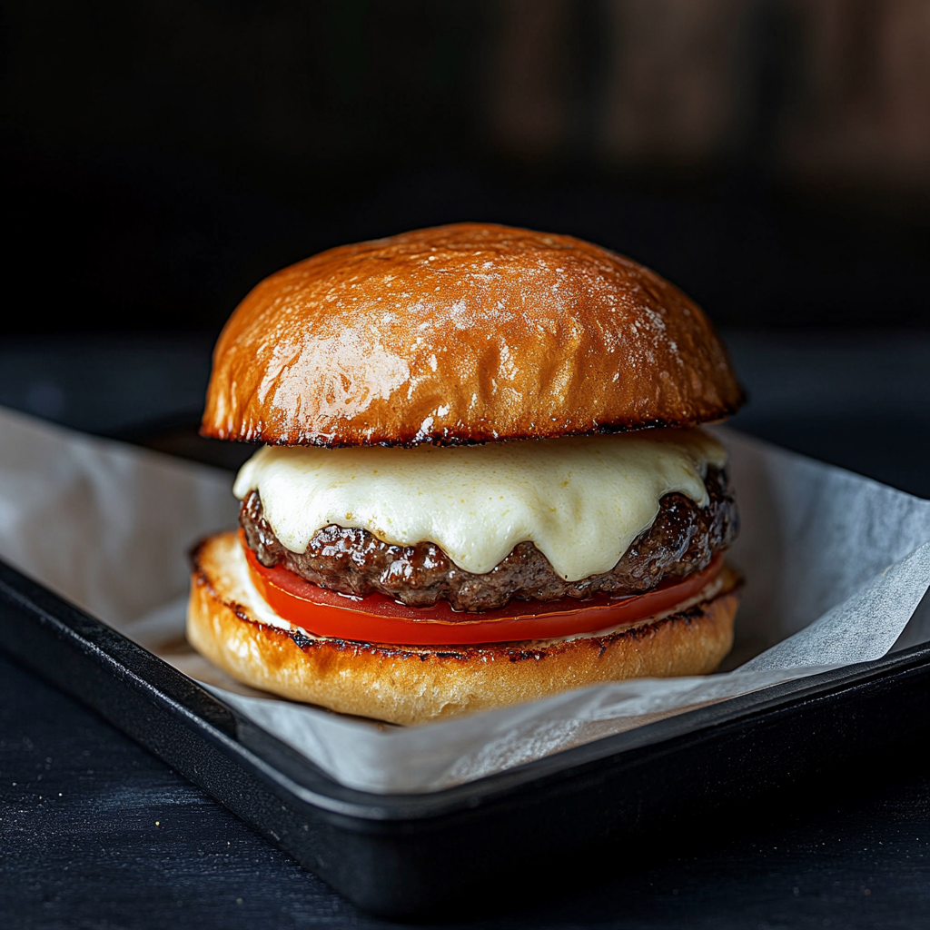 Juicy beef burger with melted cheese and special sauce