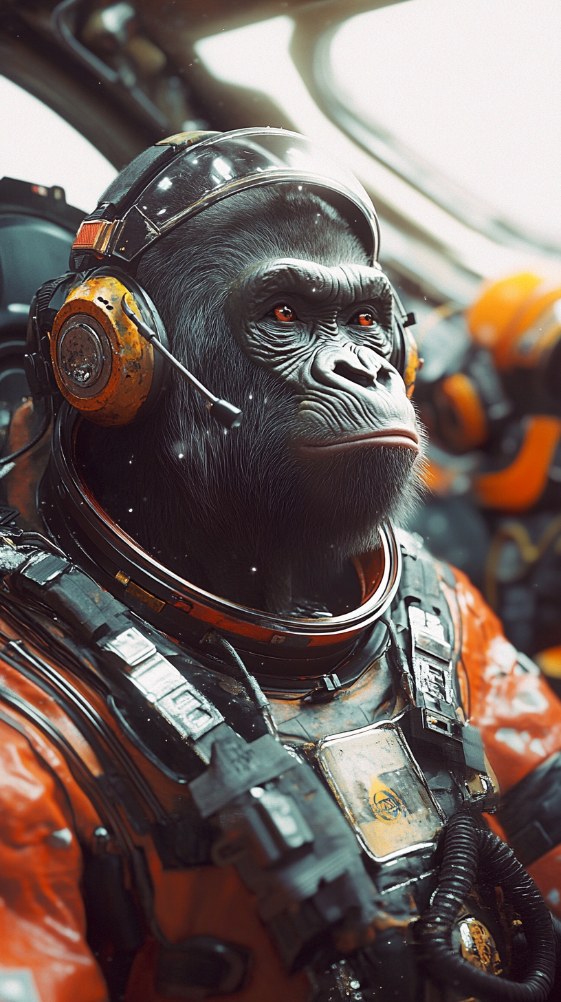 Jungle Animals in Space Suits on Colorful Ship