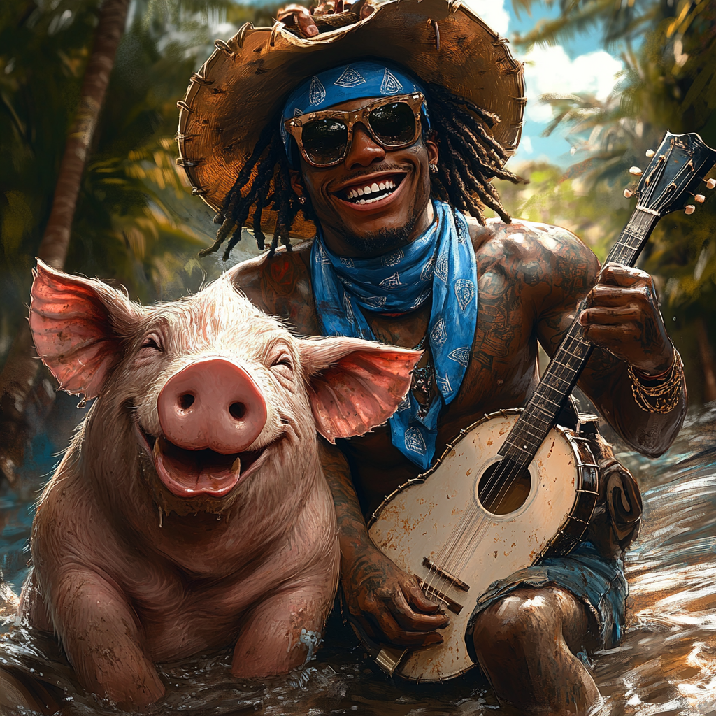 KSI rides a pig with cowboy hat