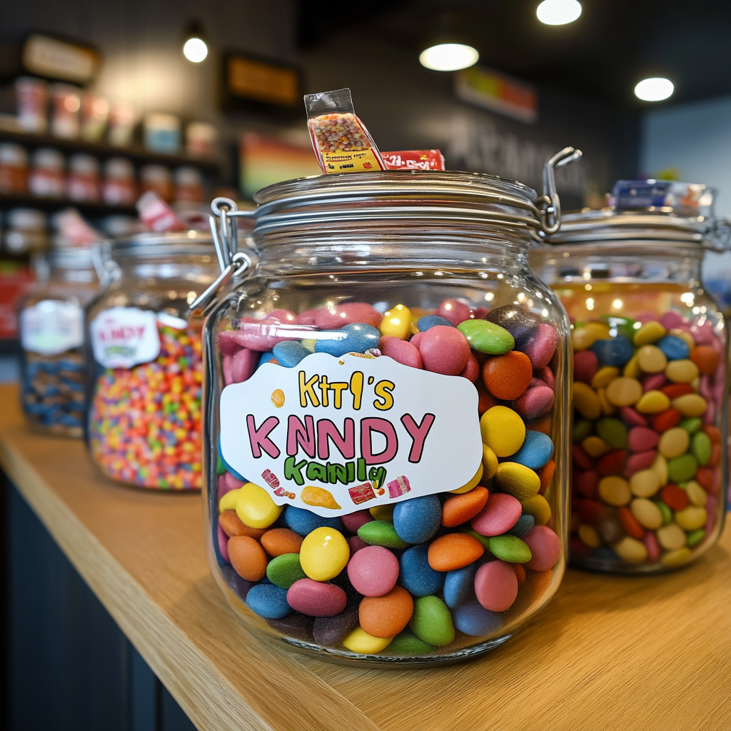 Katie's Kandy Logo on Decorated Sweet Jar Table