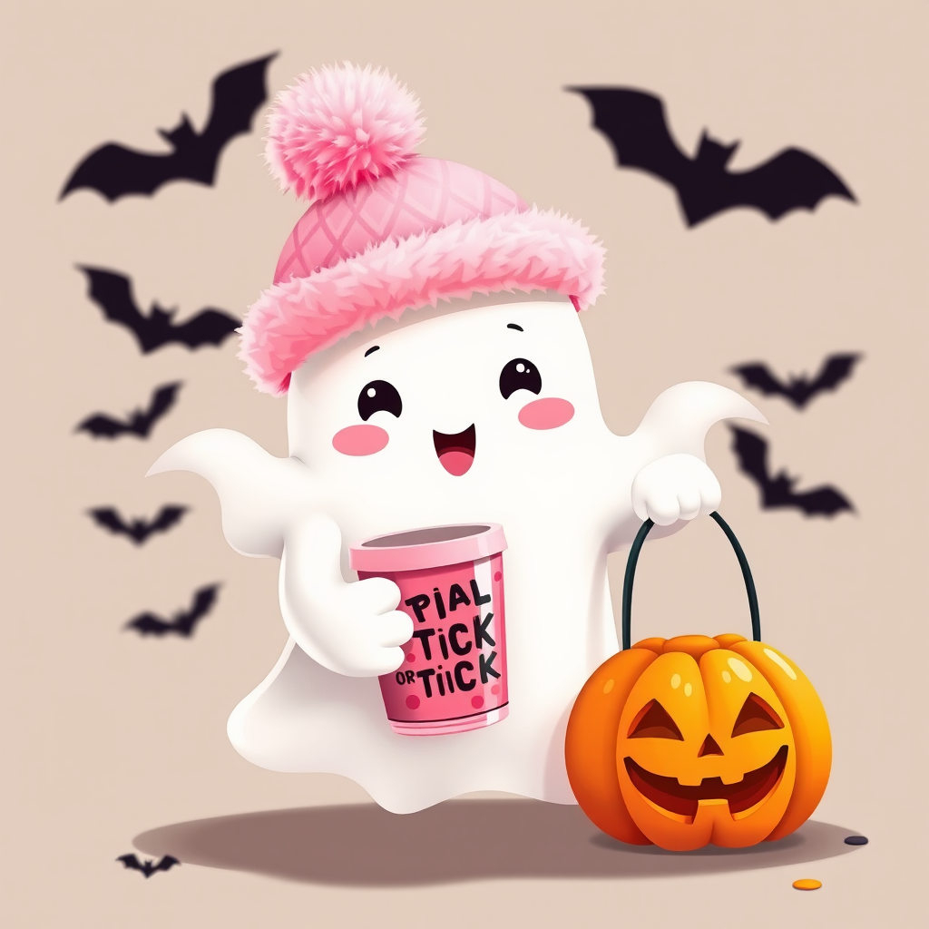 Kawaii Ghost with Stanley Cup & Pumpkin Bucket