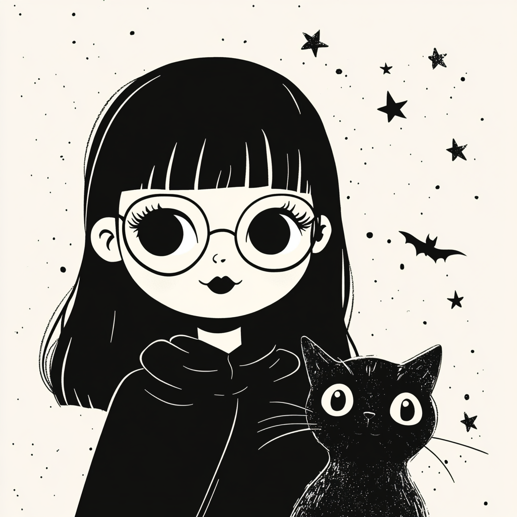 Kawaii Style Cartoon Girl with Cat Illustration