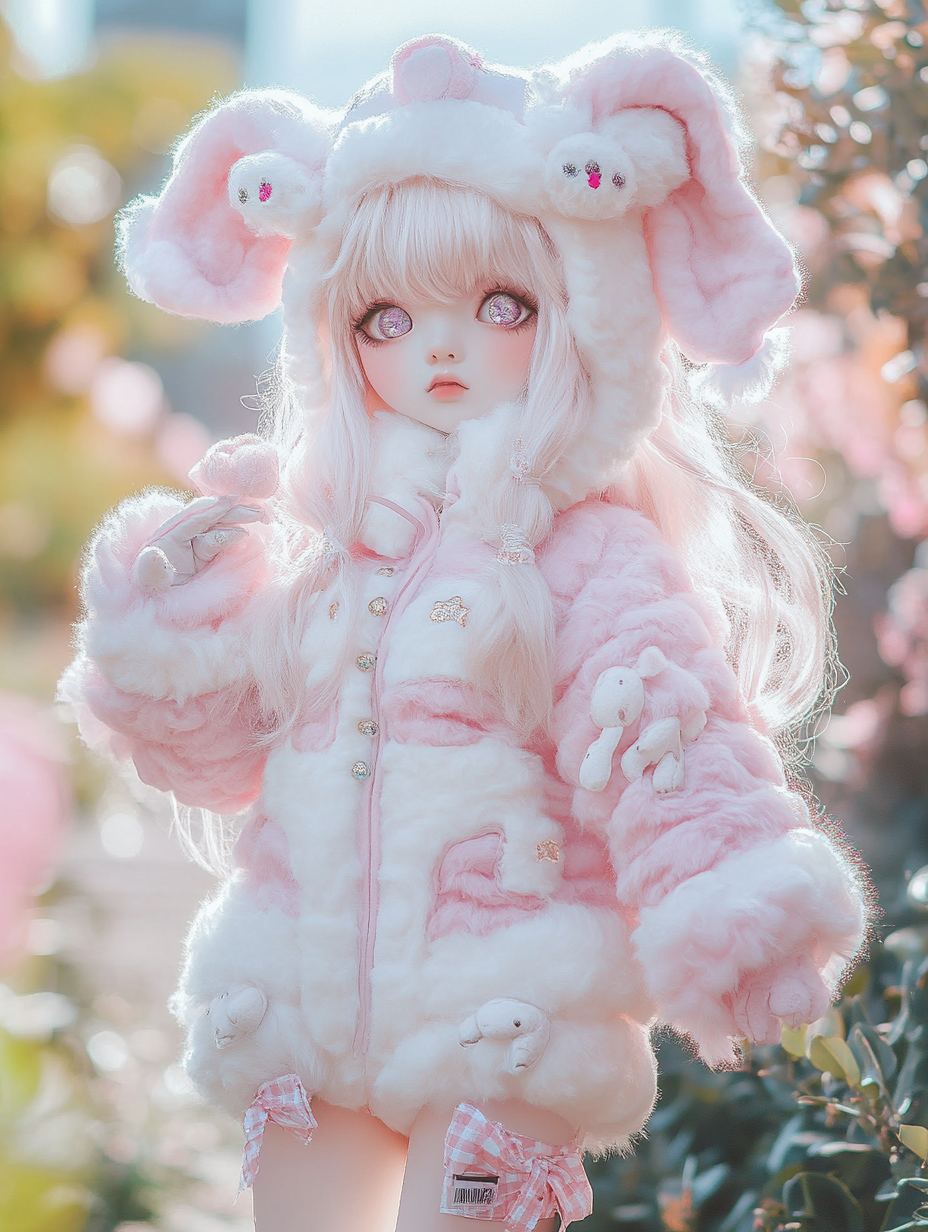 Kawaii lamb furry, doll-like clothing, fursona, cosplay.