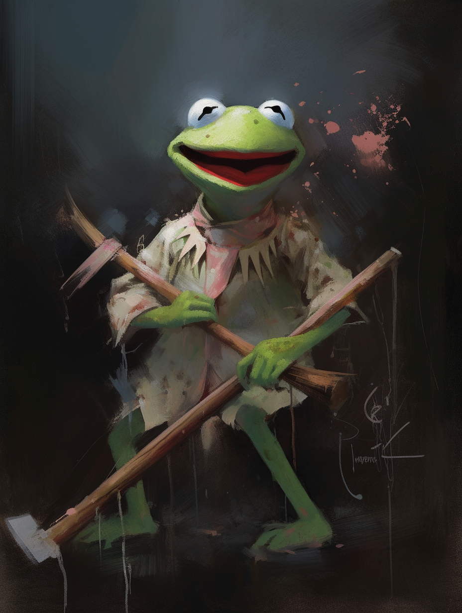 Kermit the Frog Holds Metal Bat, Smiling