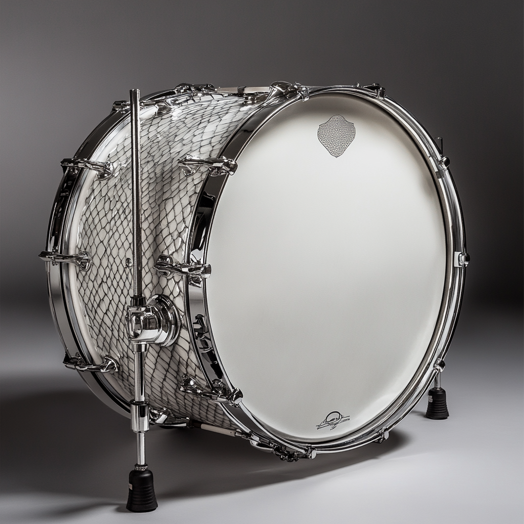 Kick Drum Product Photography with Logo Space, Snake Skin Pattern Accents