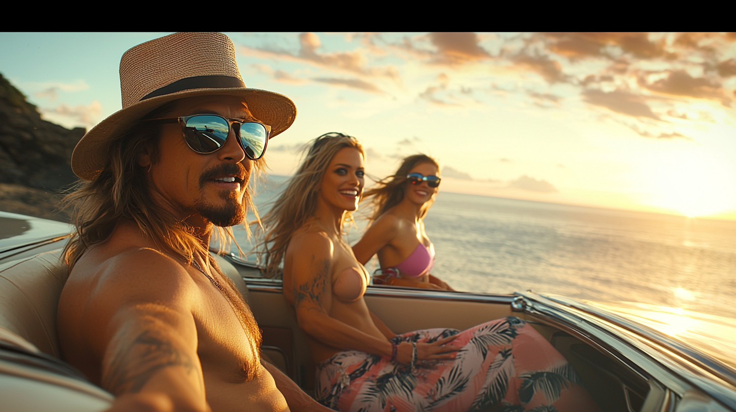 Kid Rock Driving Down Coast With Beautiful Women.