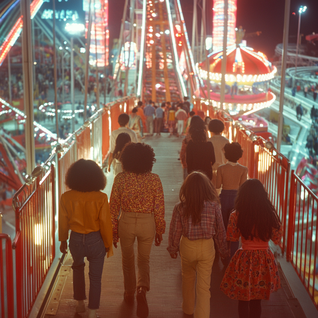 Kids Enter 70s Amusement Park at Night