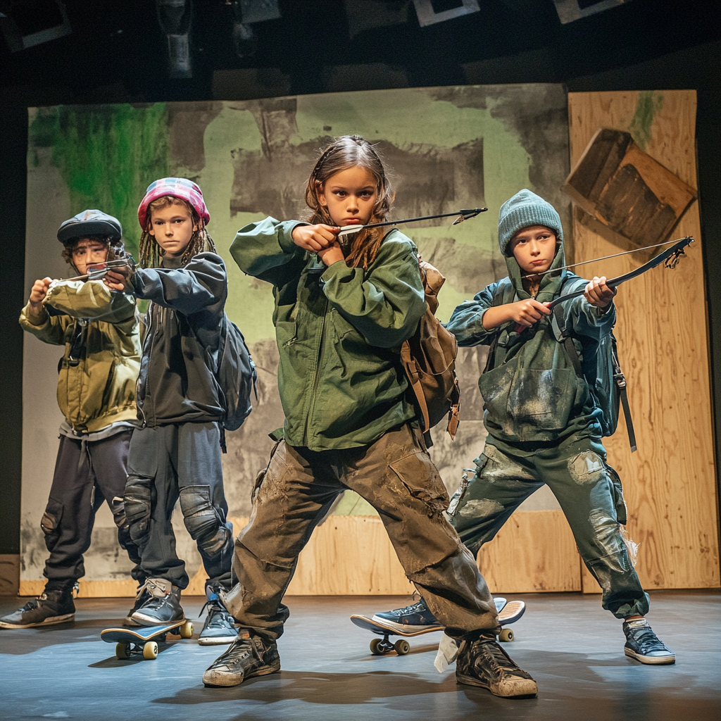 Kids and teens perform futuristic Robin Hood play.