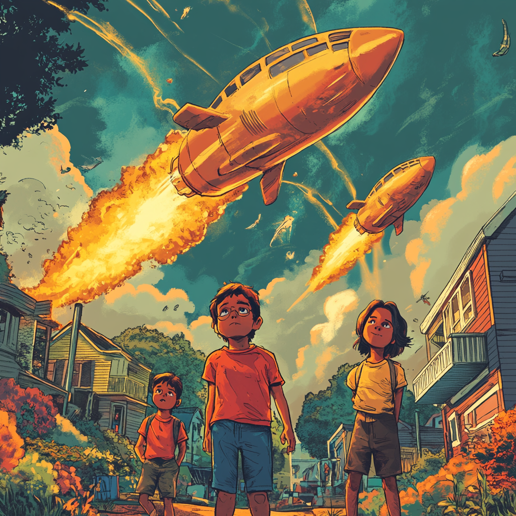 Kids trade corndog for spaceship, break universe, find home.