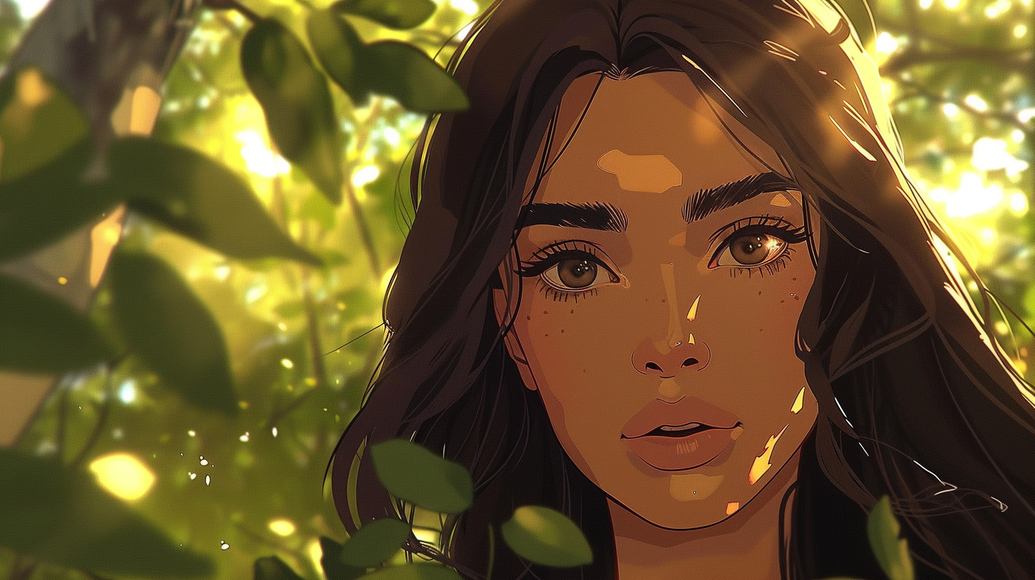 Kim Kardashian anime portrait in Studio Ghibli style.