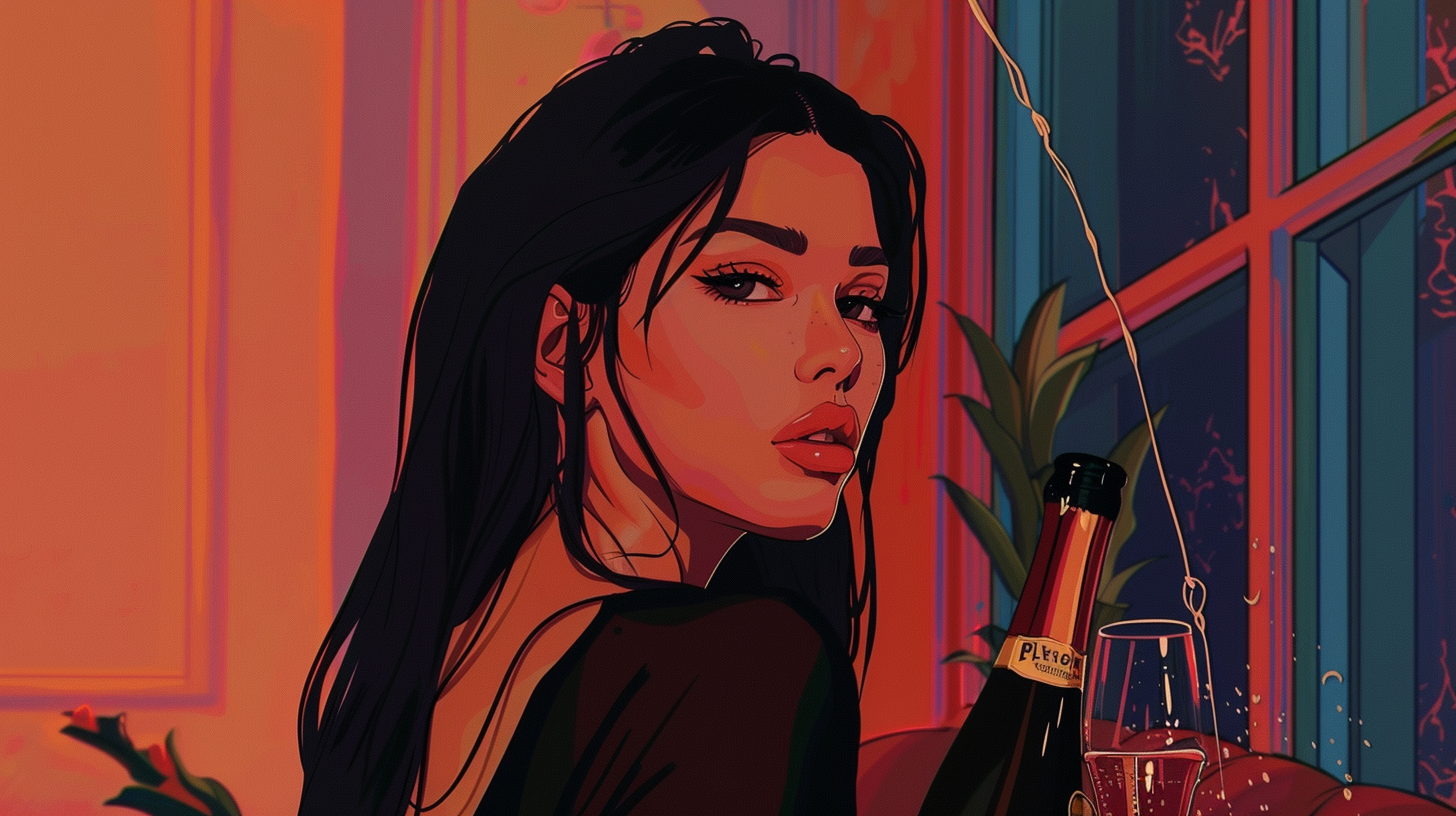 Kim Kardashian depicted in Studio Ghibli style animation.