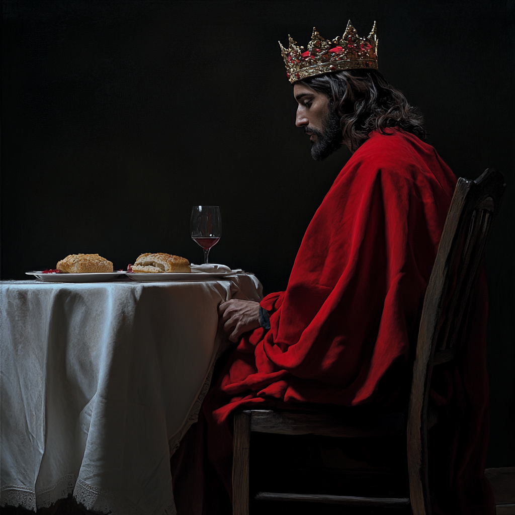 King Jesus Waits for Guest with Bread, Wine