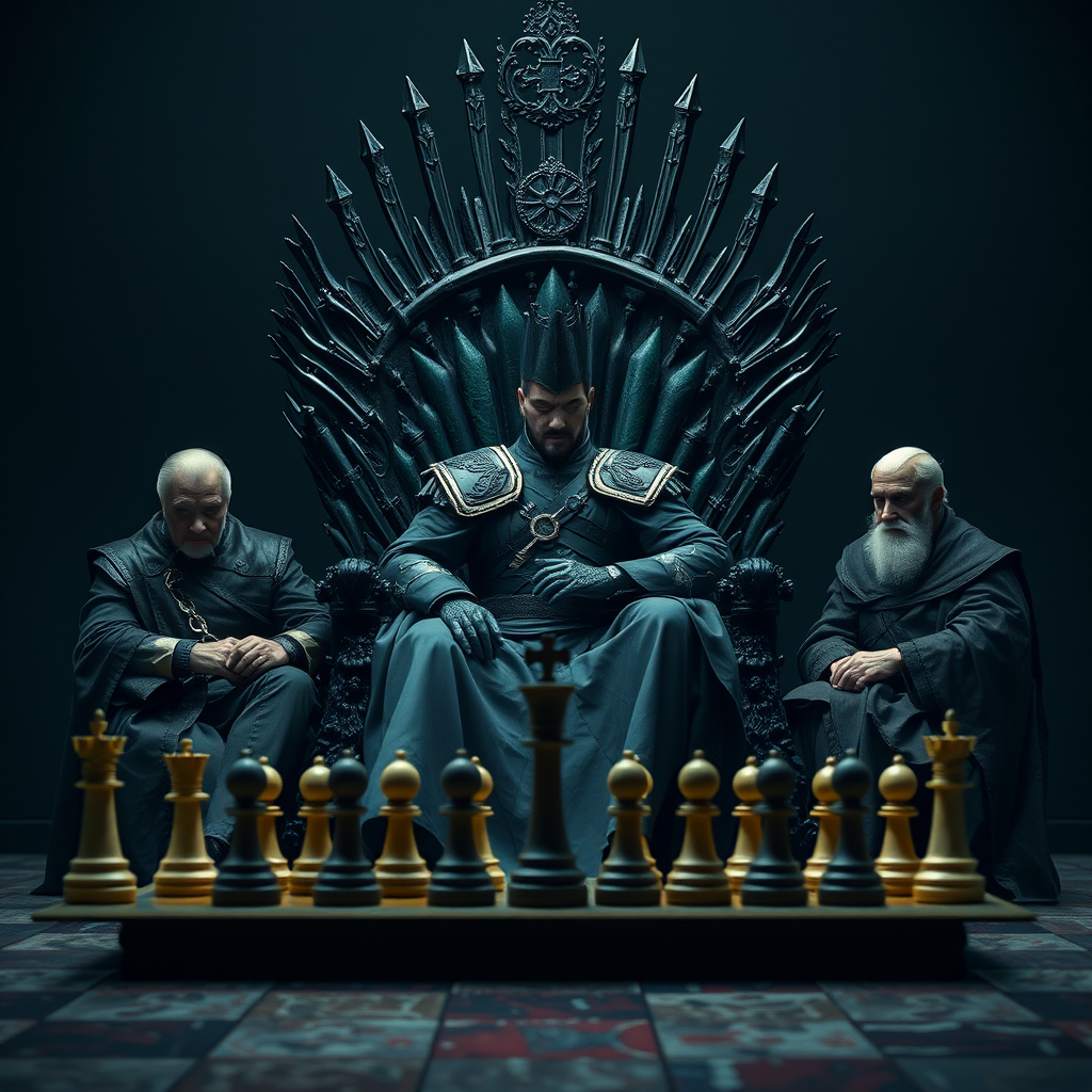 King and Secretaries on Targaryen Throne with Chess