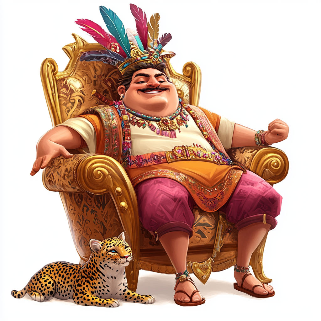 King on Golden Throne with Leopard in Pixar Style 