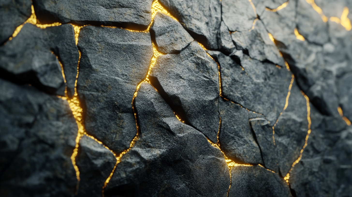 Kintsugi Gold Cracks on Ultra-Realistic Exploding Stone Wall