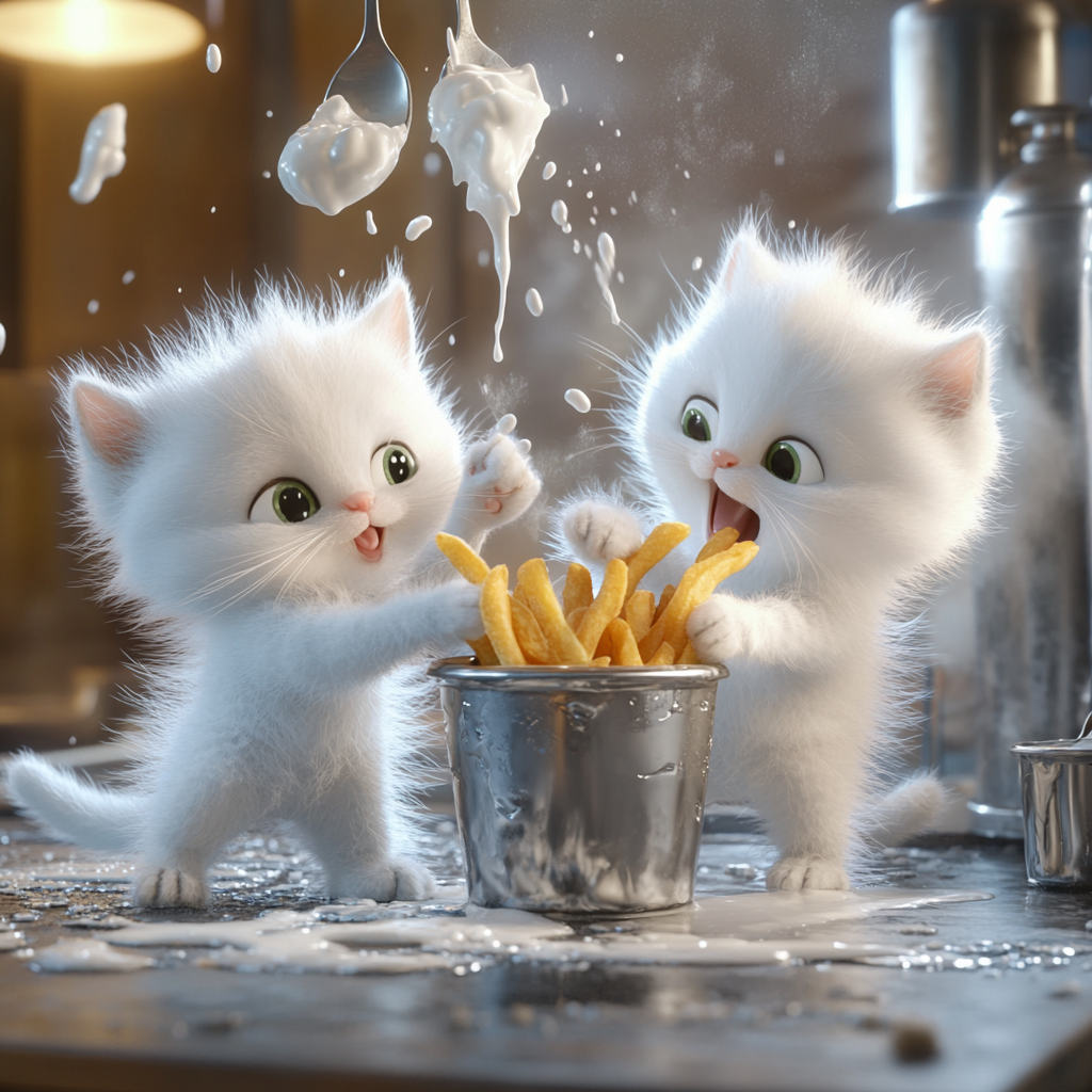 Kittens Making Mischief with McDonald's Fries, Ice Cream