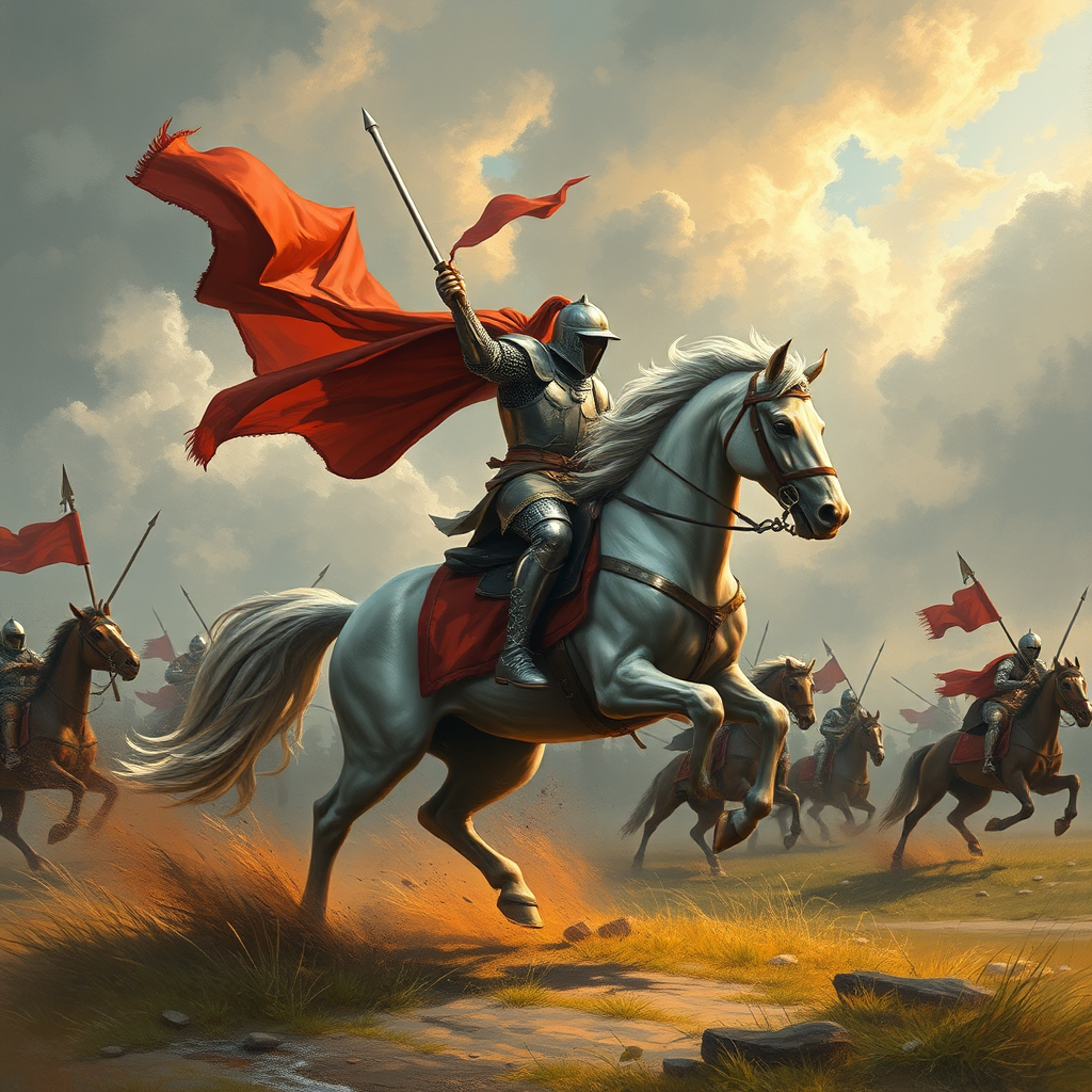 Knight fighting on horseback in battle