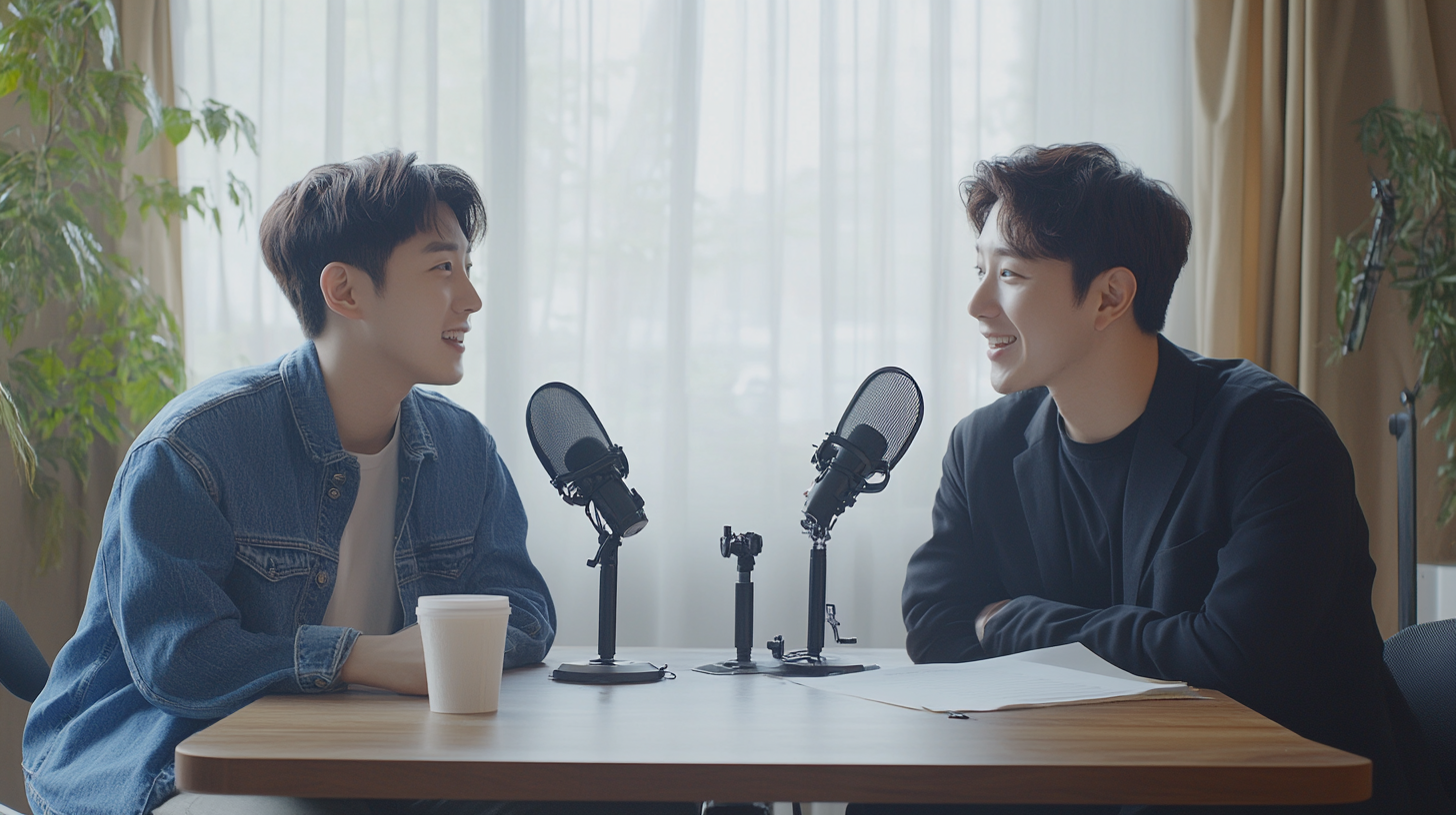 Korean Men Podcast Interview in Stylish Studio