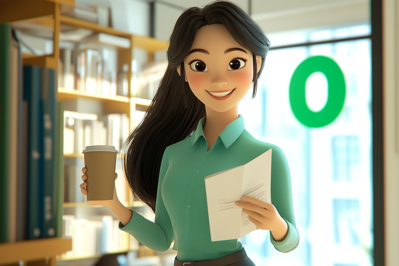 Korean Office Worker with Coffee and Document