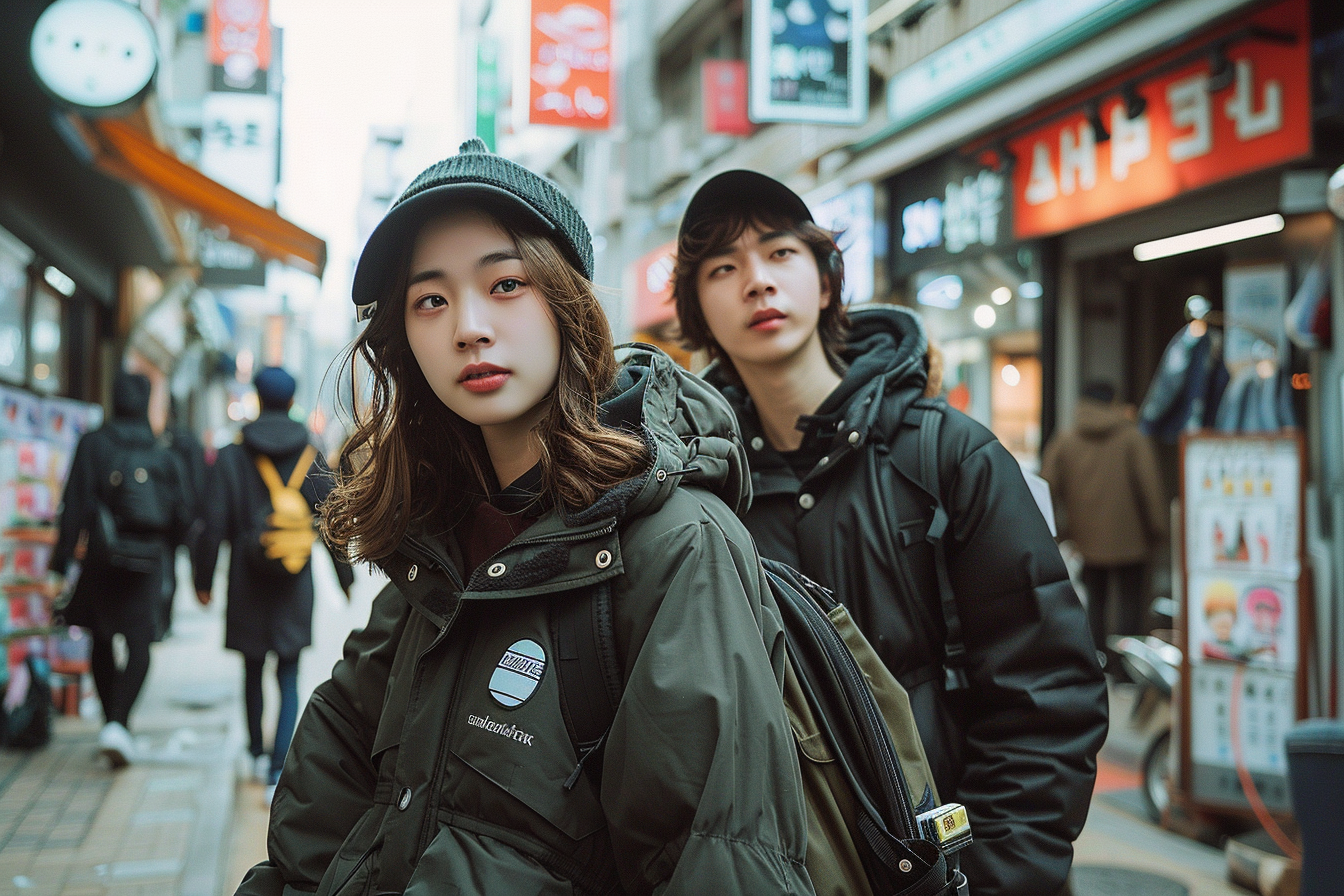 Korean city street fashion: People in stylish clothes