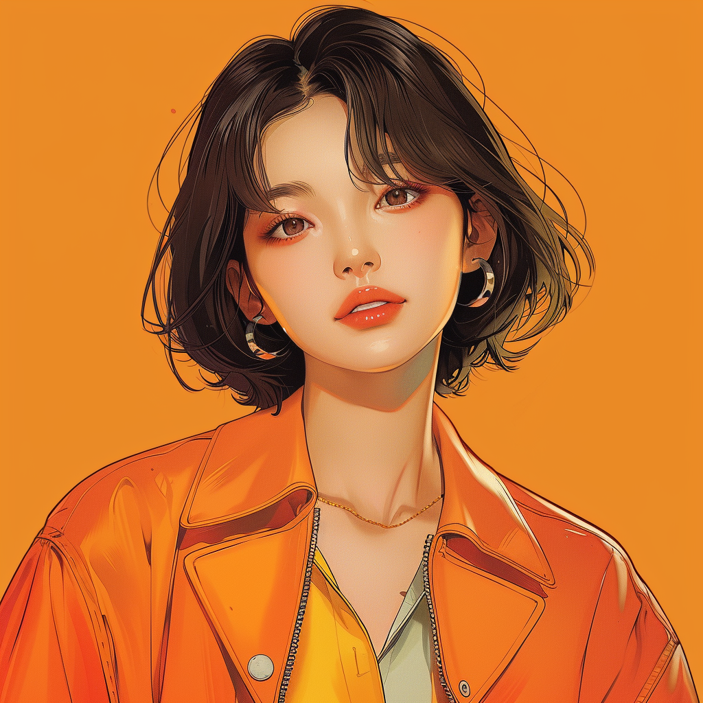 Korean girl in modern outfit, smiling confidently. Artistic illustration.