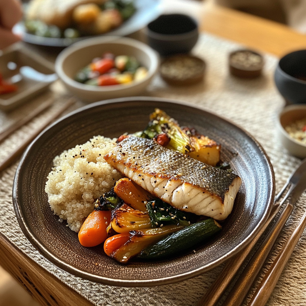 Korean person enjoying healthful meal after long fast.