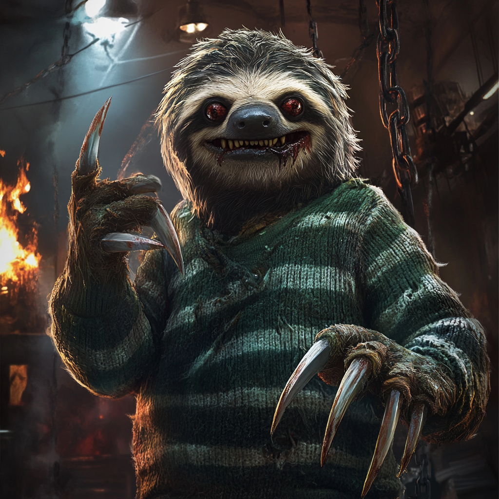 Krueger Sloth: Terrifying Nightmare in Dark Industrial Scene