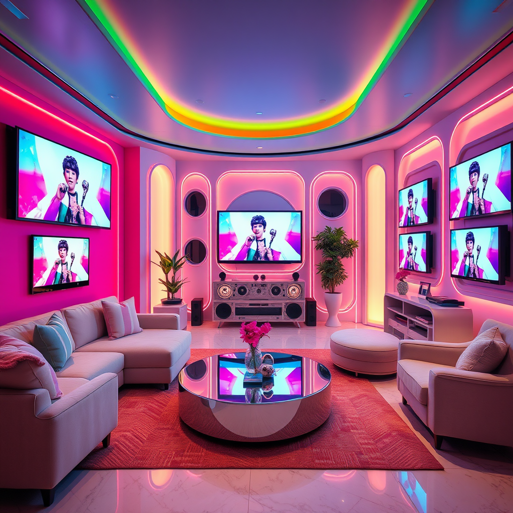 LA Mansion's Futuristic Singing Show Living Room