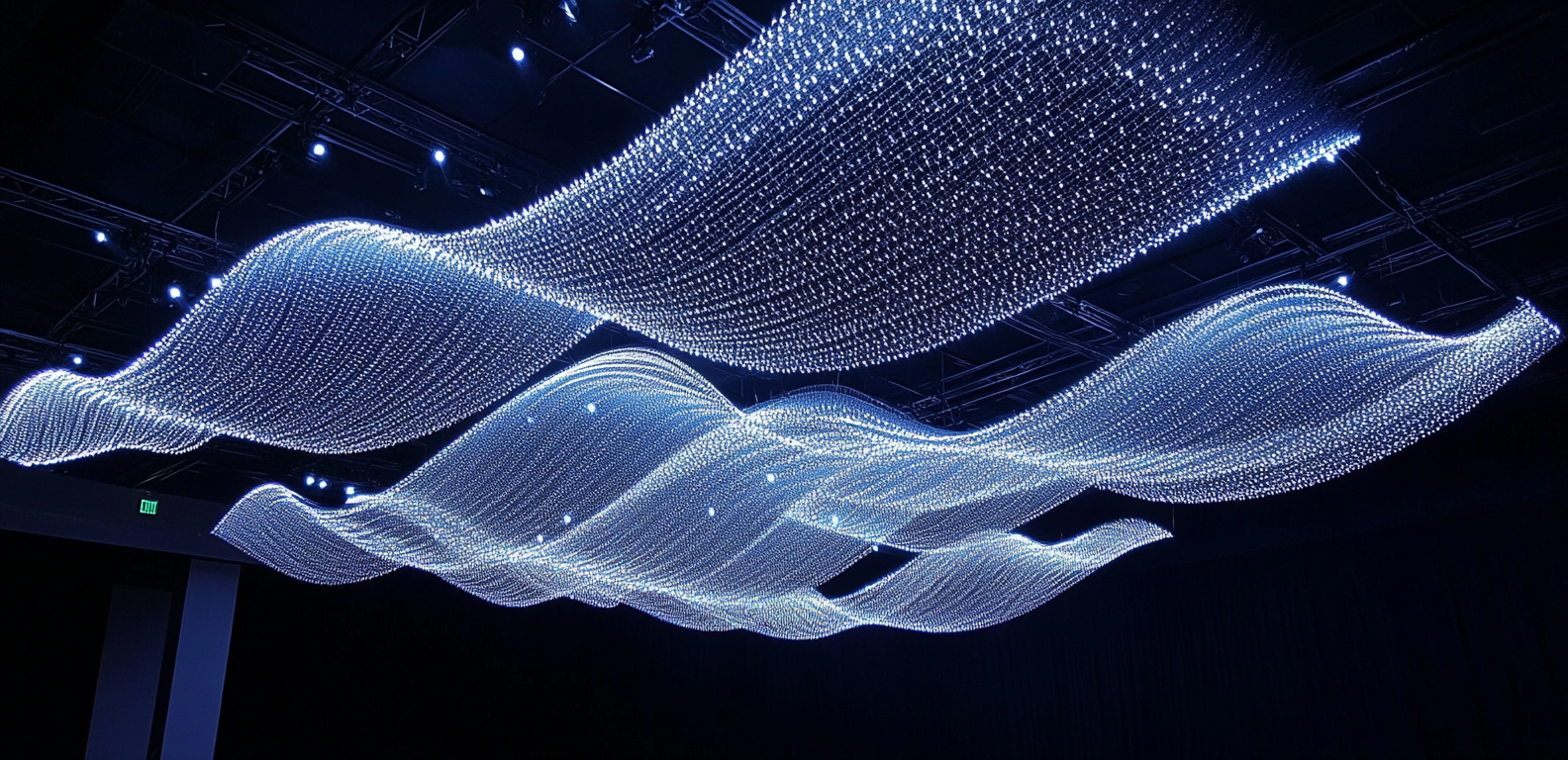 LED lights on ceiling shaped like waves