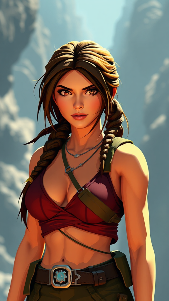 Lara Croft in videogame style with 3D model.