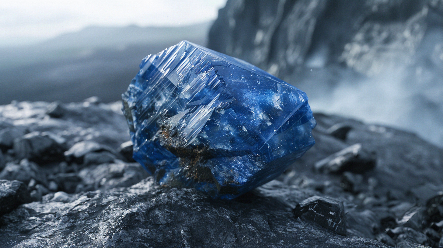 Large Blue Diamond Shaped Rock Falling with Fiery Trail