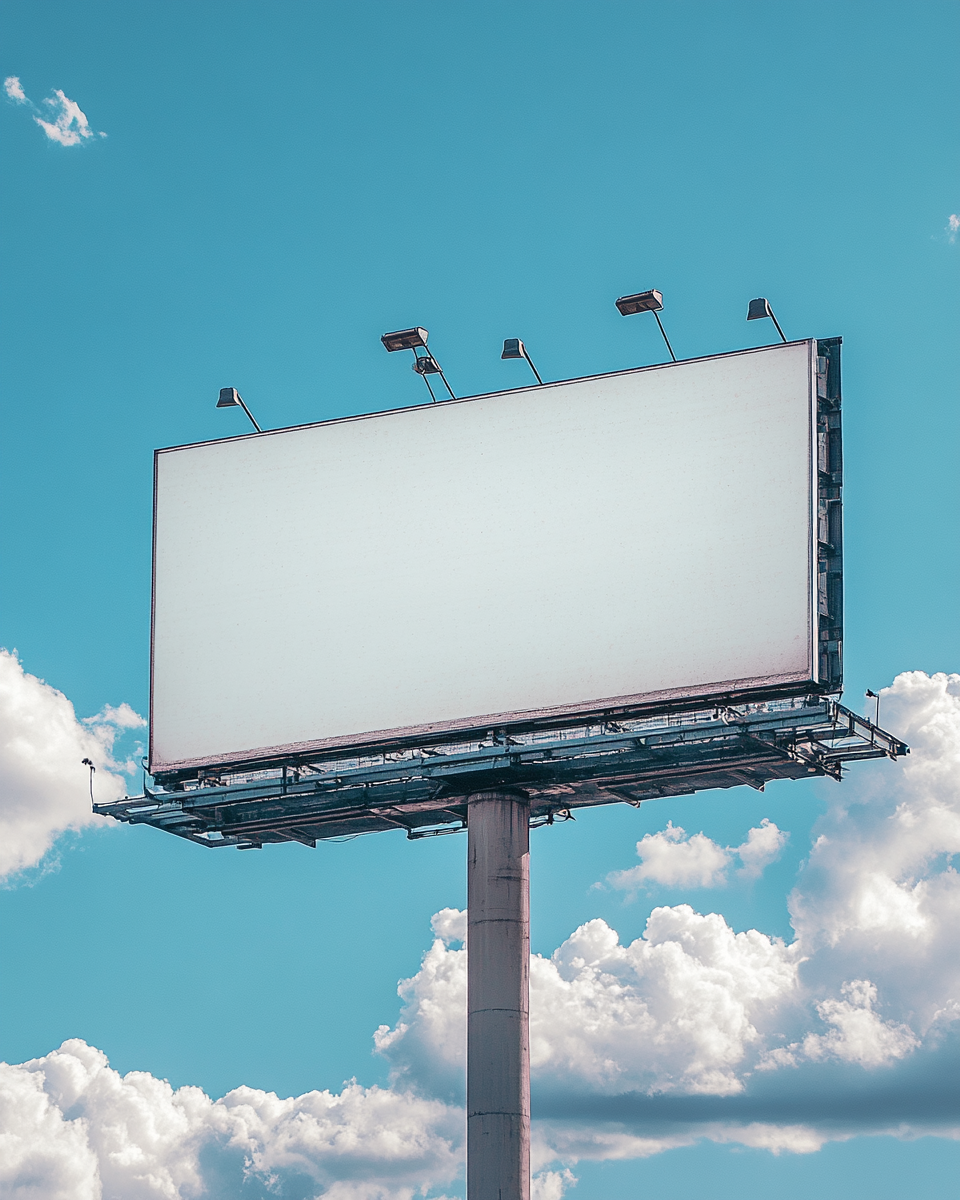 Large blank billboard against blue sky with lights, 4:5 ratio