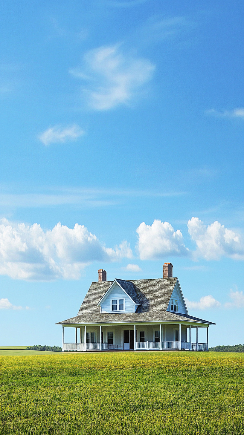 Large single story ranch house with wrap around porch.