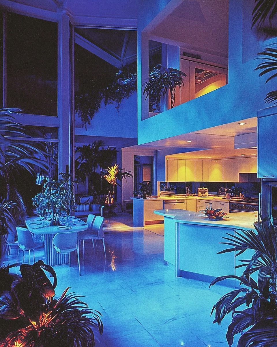 Late 1980s magazine features mansion kitchen interior design.