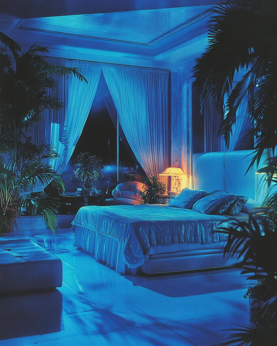 Late 1980s style magazine featuring large bedroom interior.