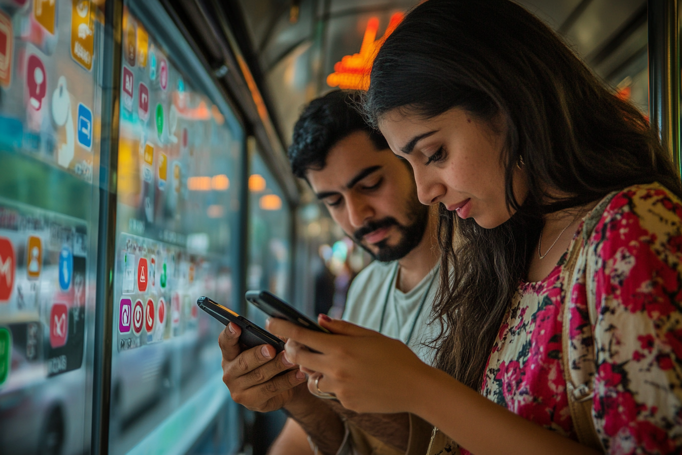 Latin American Couple using Smartphone in Mexico City