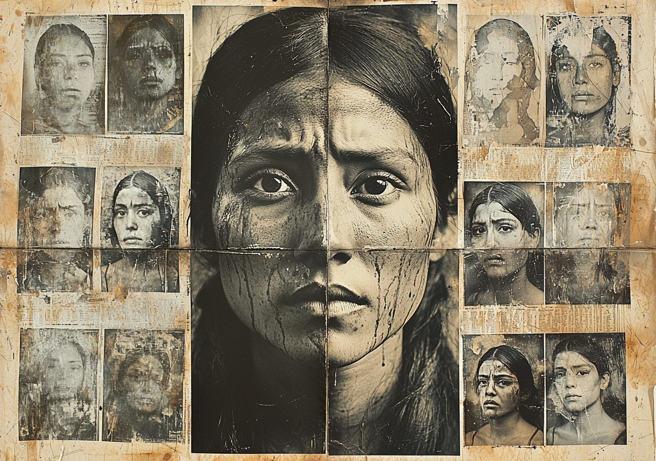 Latin American women cry in photo collage artwork