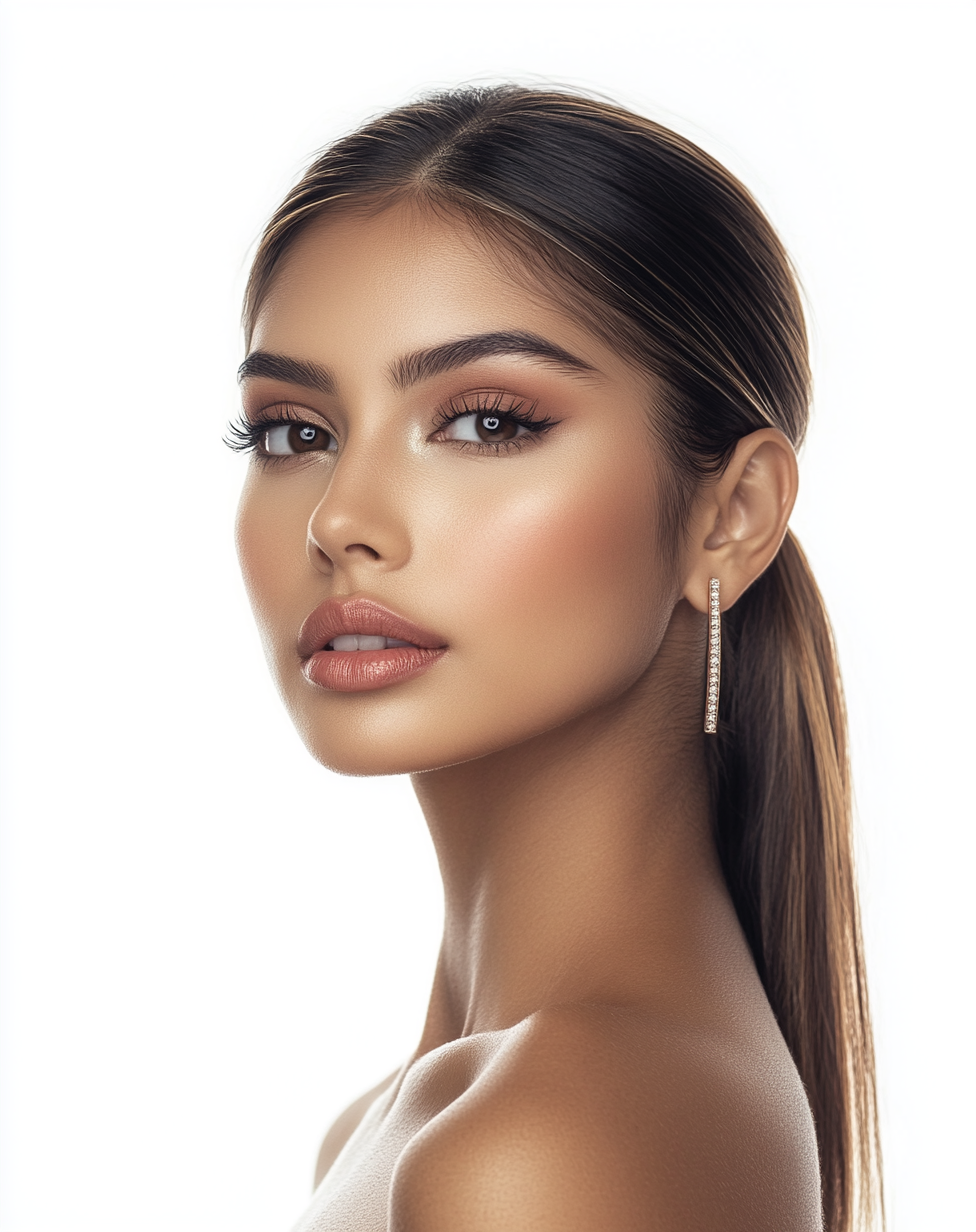 Latina beauty wearing earrings in headshot photo