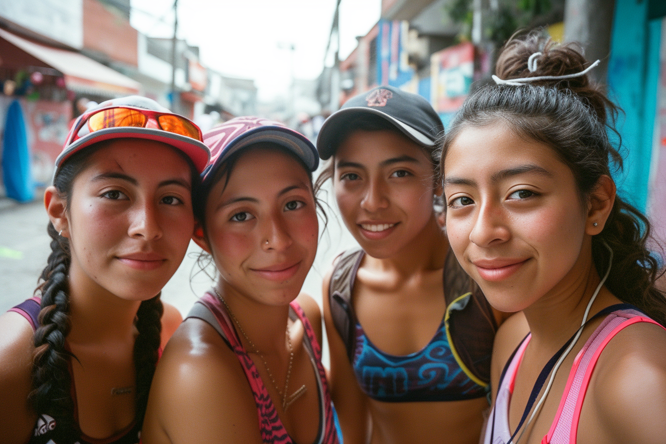 Group of Latina girls after marathon