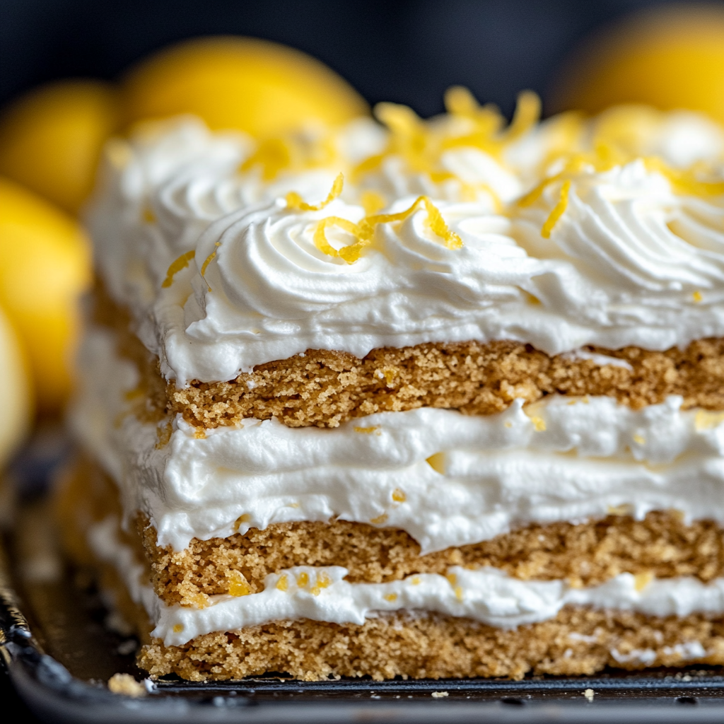 Lemon icebox cake with creamy filling and graham crackers