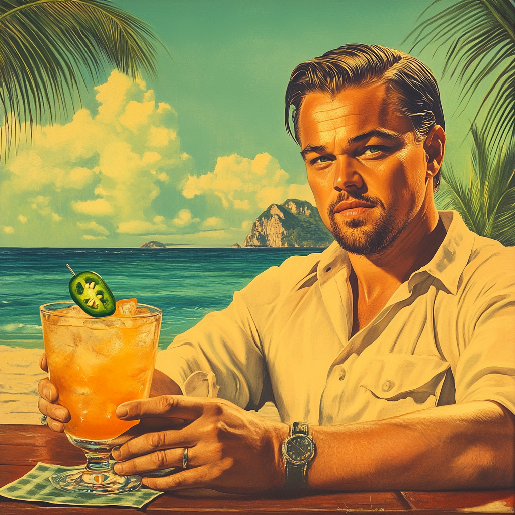 Leonardo Dicaprio enjoys tommy margarita with jalapeno garnish.