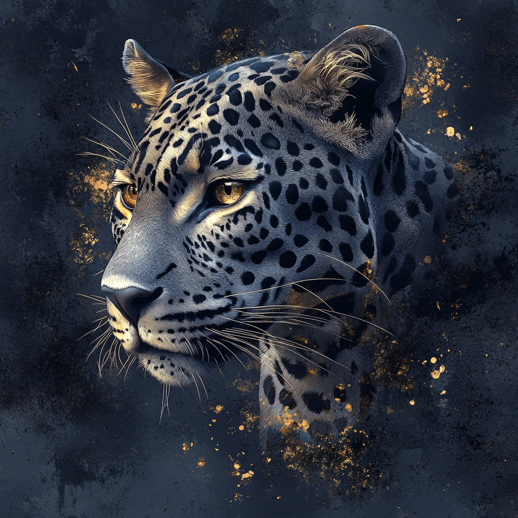 Leopard with stylish look and golden tones, skin details.